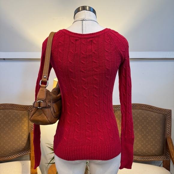 Vintage Y2K American Eagle Babydoll Red Cable Knit Women's Sweater Bella Swan, S - Picture 3 of 5
